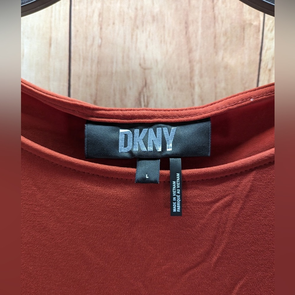 DKNY‎ Dusty muave balloon sleeve blouse ruffled sleeves stretchy size L NWOT - Picture 4 of 6